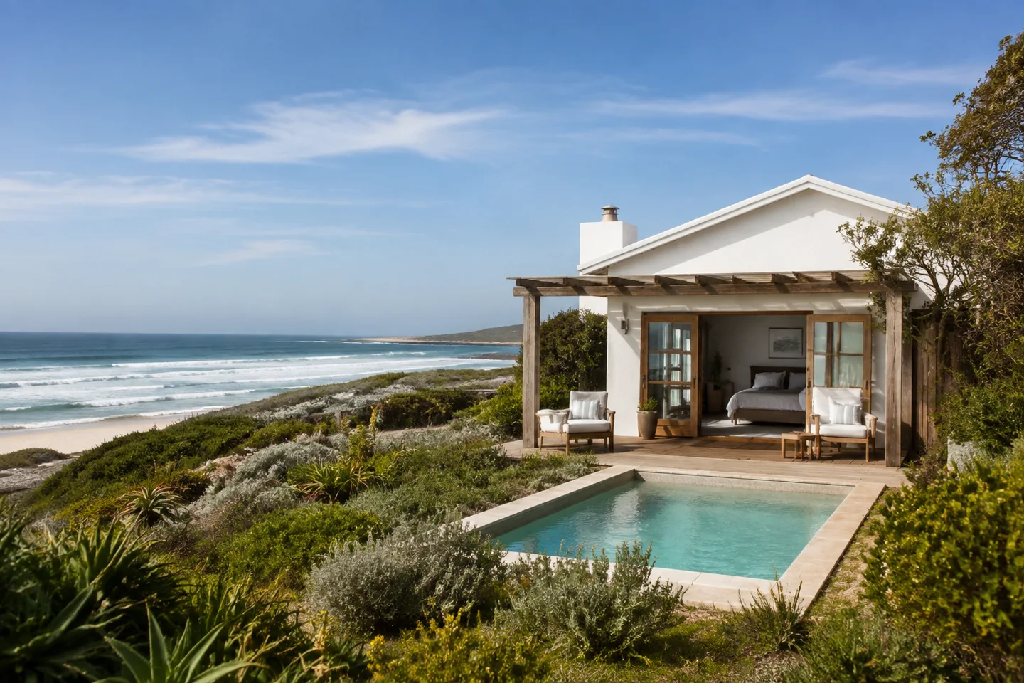 A lodge with an ocean-facing terrace