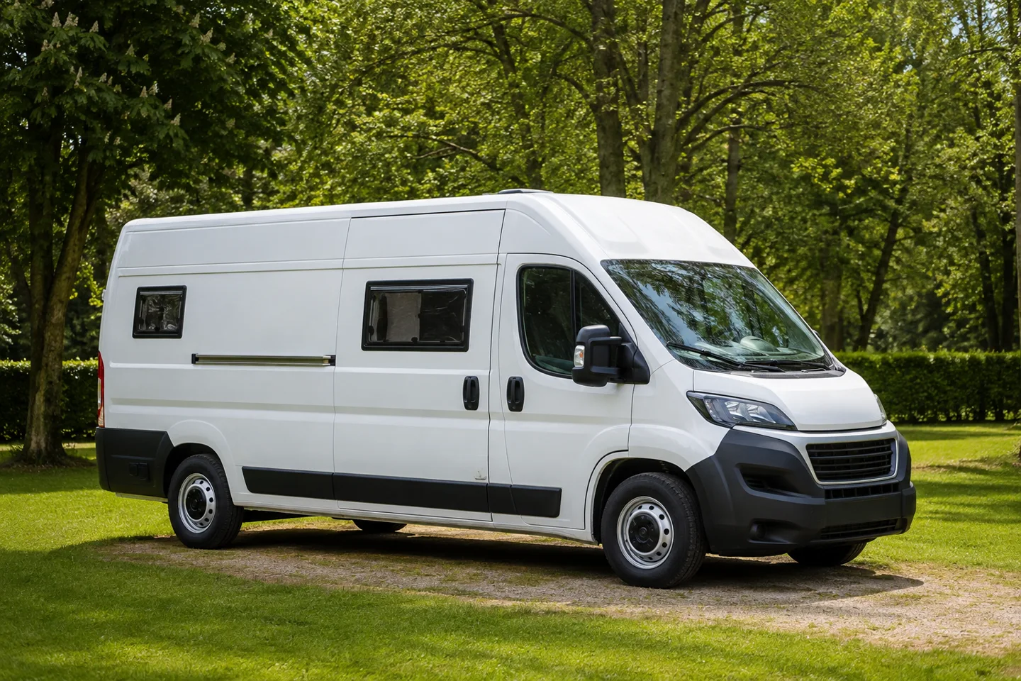 A tall fixed-roof touring camper