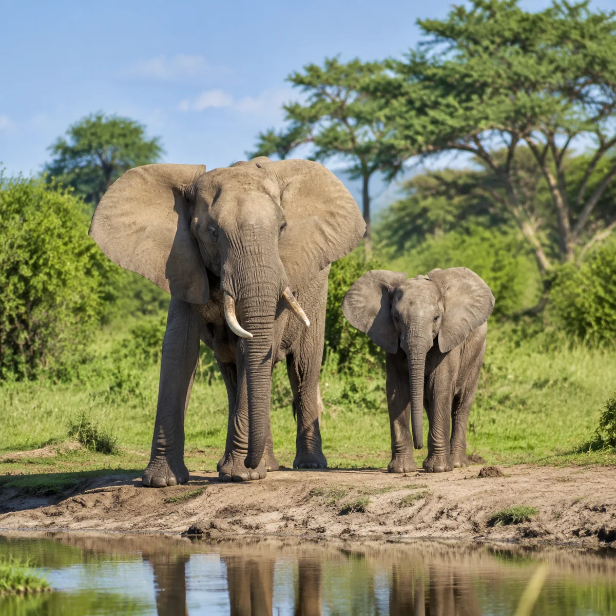 Elephants beside a waterhole